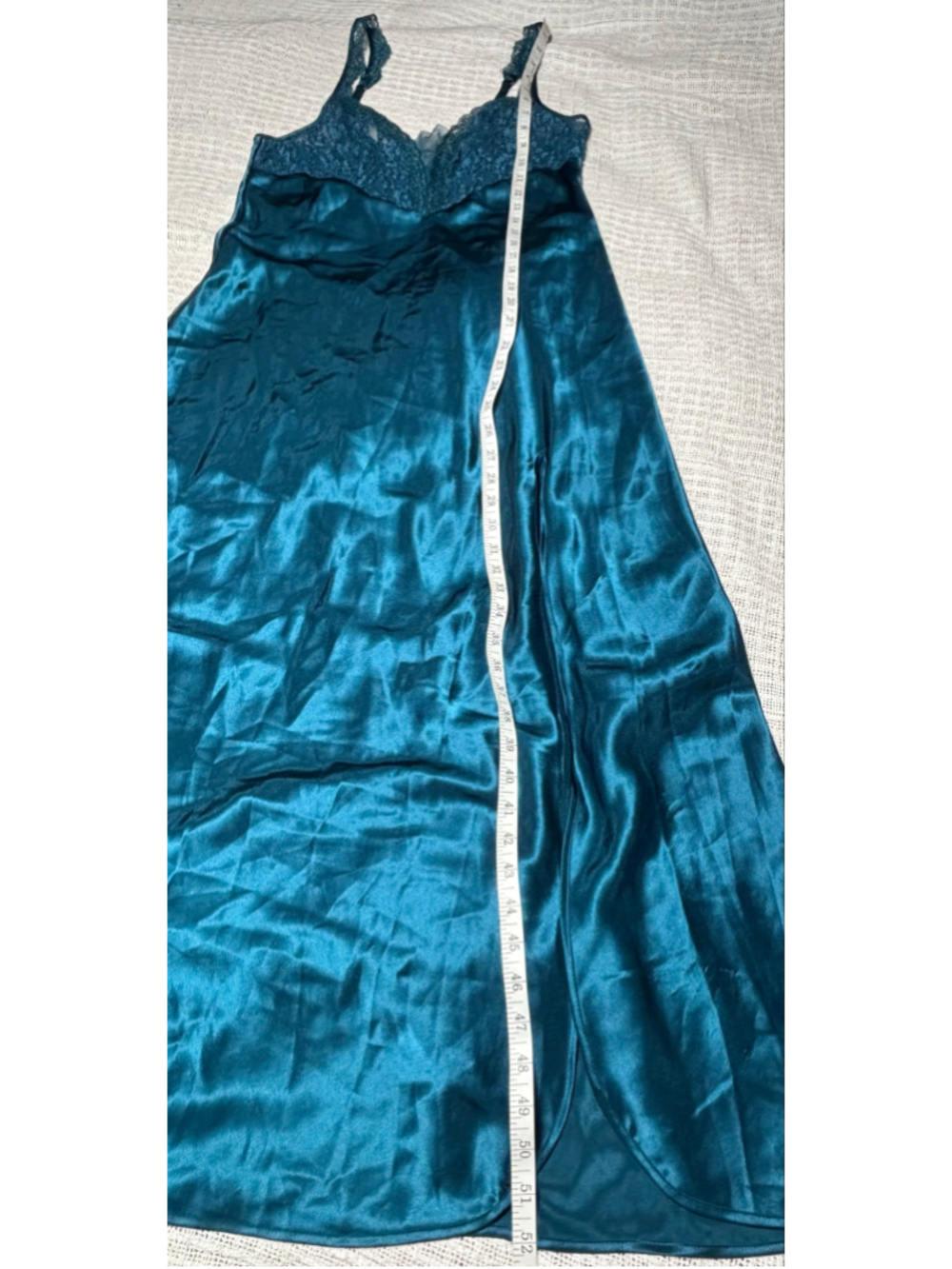 VTG Victoria's Secret Gold Label Teal Satin Lace Maxi Slip Dress Nightgown M EUC - Picture 5 of 14